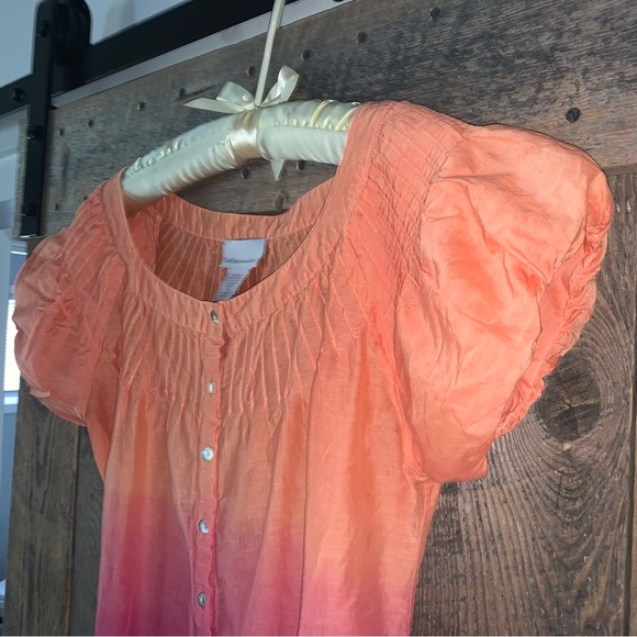 Women’s M SOFT SURROUNDINGS Orange Pink Ombré Peasant Top Cotton Silk SS Top EXC - Picture 4 of 12